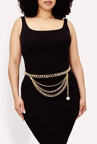 Womens Plus Size Stylish Metallic Chain Belt, Gold