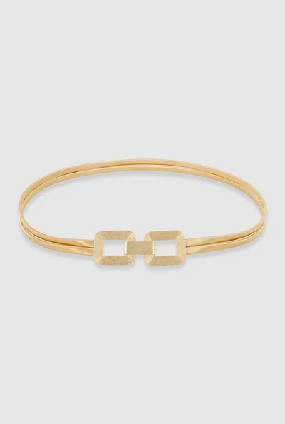 Womens Metallic Chain Detail Double Layer Stretch Belt, Gold