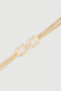 Womens Metallic Chain Detail Double Layer Stretch Belt, Gold