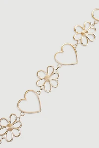 Womens Heart and Flower Chain Belt, Gold, Size M-L