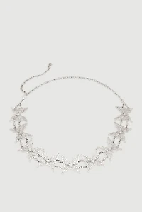 Womens Stylish Metallic Butterfly Chain Belt, Silver