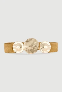 Hammered Metallic Medallion Stretch Waist Belt