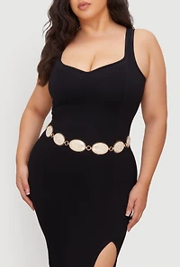 Womens Plus Metallic Oval Rhinestone Medallion Chain Belt,