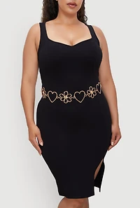 Womens Plus Size Heart and Flower Chain Belt, Gold, Size 1X