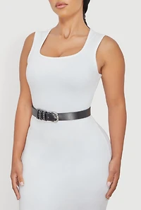 Womens Faux Leather Triple Loop Belt, Black, Size M-L