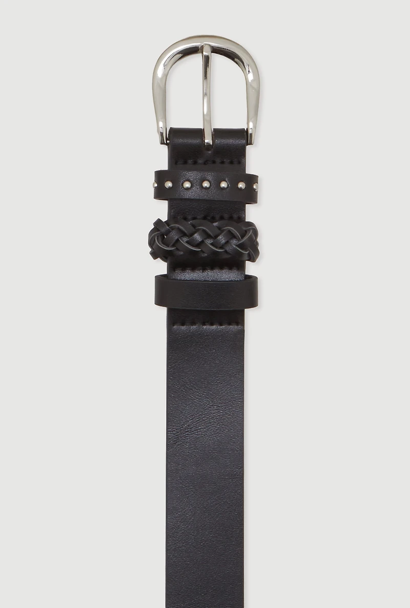 Womens Faux Leather Triple Loop Belt, Black, Size M-L