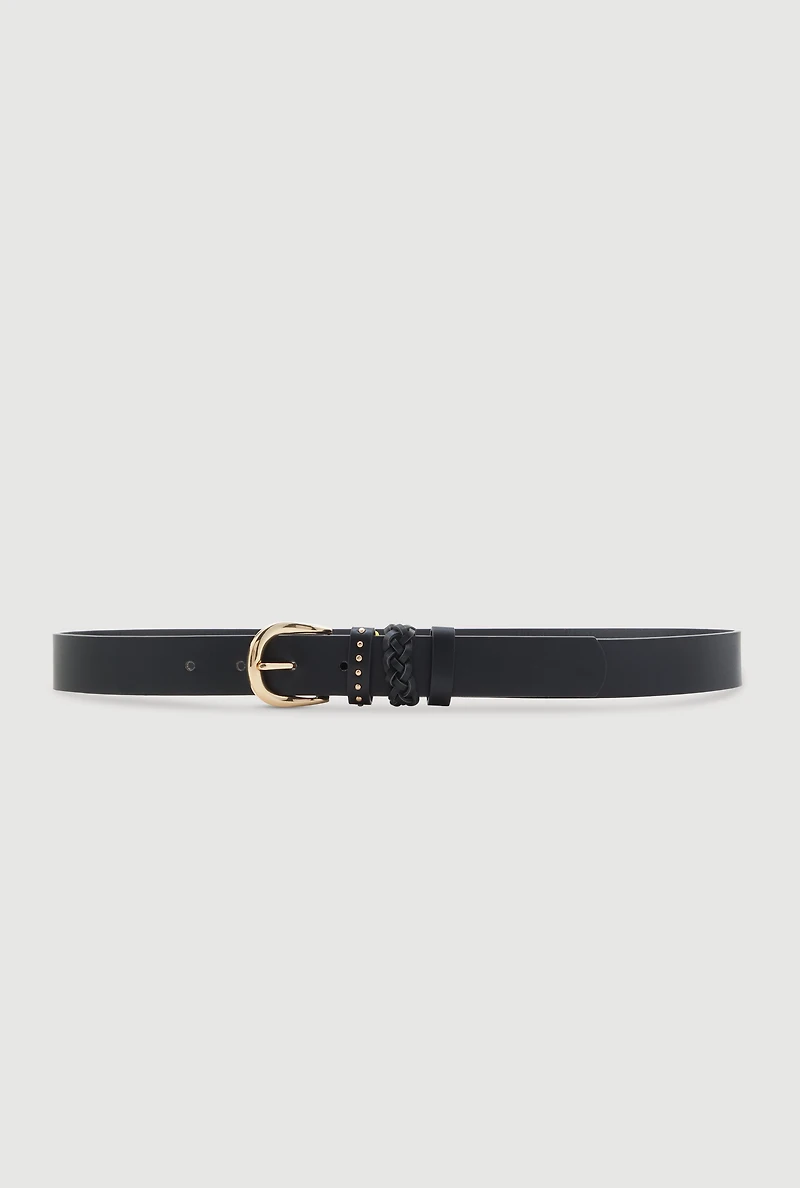 Womens Faux Leather Triple Loop Belt, Black, Size S-M