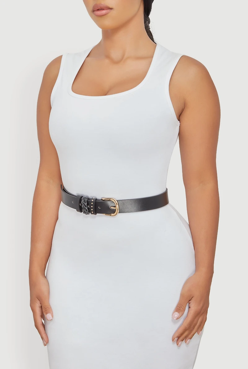 Womens Faux Leather Triple Loop Belt, Black, Size M-L