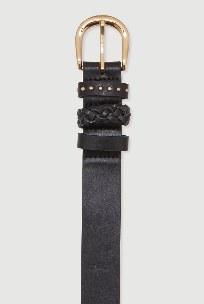 Womens Faux Leather Triple Loop Belt, Black, Size M-L
