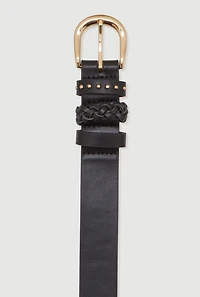 Womens Faux Leather Triple Loop Belt, Black, Size M-L