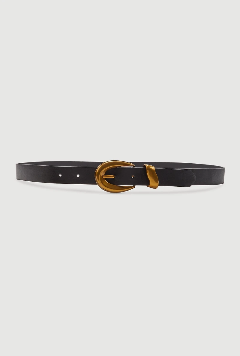 Womens Stylish Metallic Buckle Faux Leather Belt, Black,