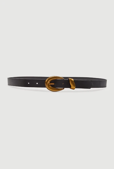 Womens Stylish Metallic Buckle Faux Leather Belt, Black,