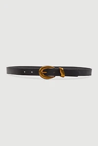 Womens Stylish Metallic Buckle Faux Leather Belt, Black,