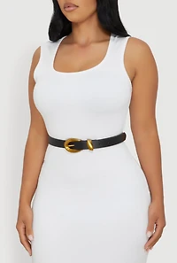 Womens Stylish Metallic Buckle Faux Leather Belt, Black, Size S-M