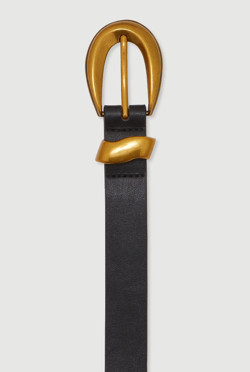 Womens Stylish Metallic Buckle Faux Leather Belt, Black,