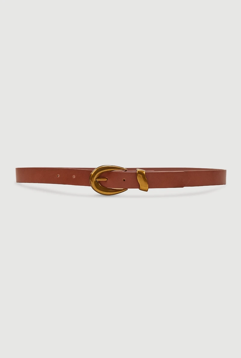 Womens Stylish Metallic Buckle Faux Leather Belt, Brown, Size M-L