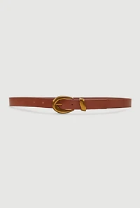 Womens Stylish Metallic Buckle Faux Leather Belt, Brown, Size M-L
