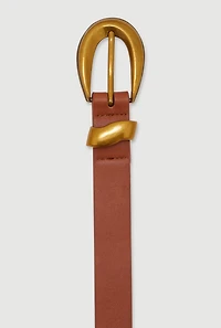 Womens Stylish Metallic Buckle Faux Leather Belt, Brown, Size M-L