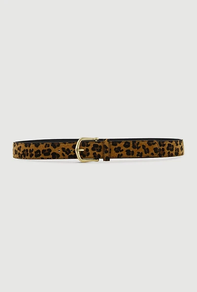 Womens Plus Size Leopard Print Faux Leather Belt, Brown, Size 3X