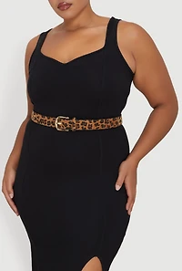 Womens Plus Size Leopard Print Faux Leather Belt, Brown, Size 3X