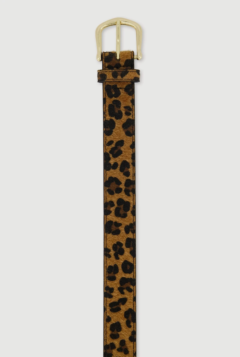 Womens Plus Size Leopard Print Faux Leather Belt, Brown, Size 3X