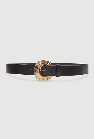 Womens Plus Size Faux Leather Belt with Textured Metallic Buckle, Black, Size 3X