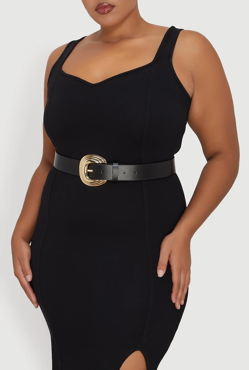 Plus Faux Leather Belt with Textured Metallic Buckle