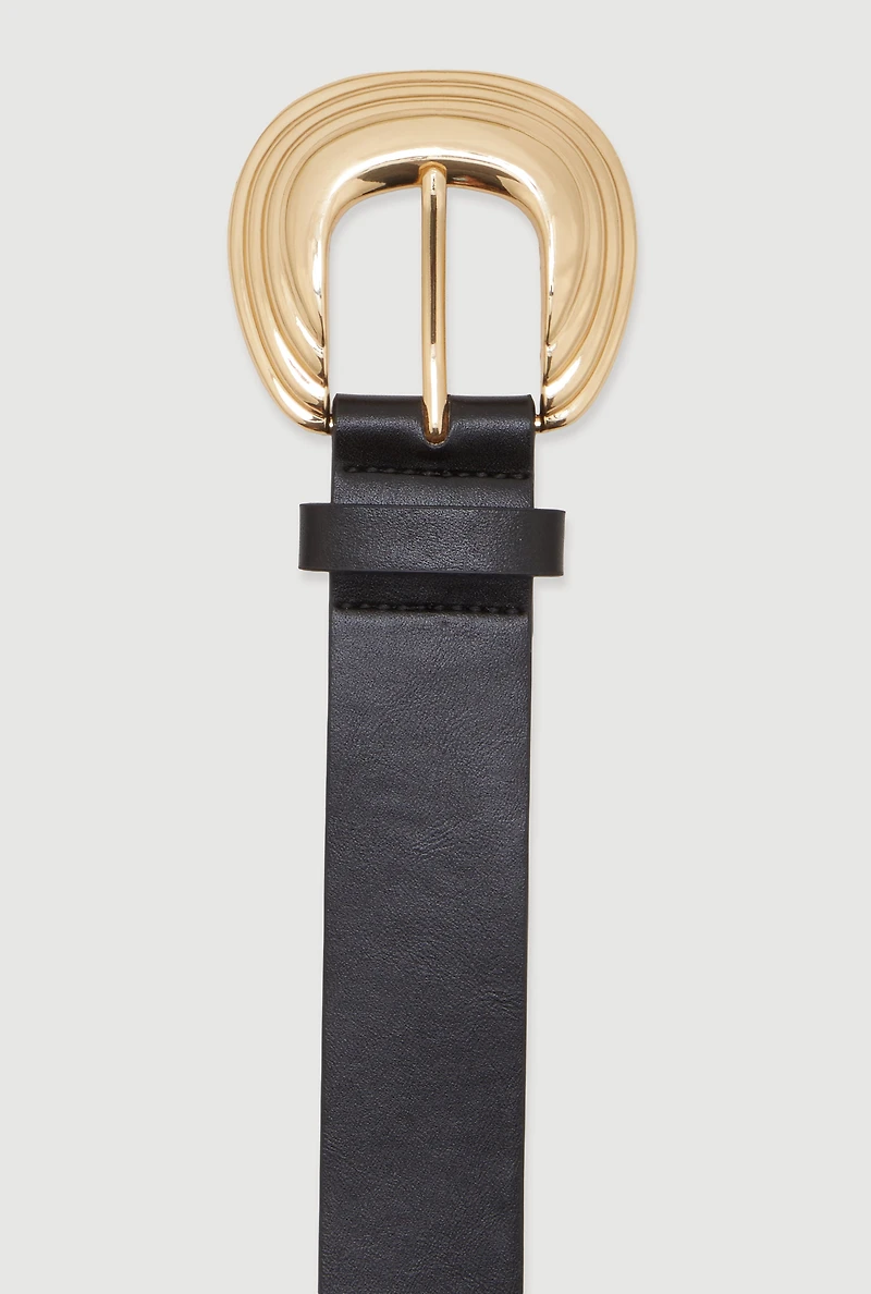Womens Plus Size Faux Leather Belt with Textured Metallic Buckle, Black, Size 3X