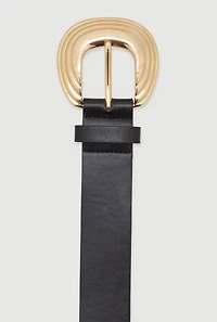 Womens Plus Size Faux Leather Belt with Textured Metallic Buckle, Black, Size 3X
