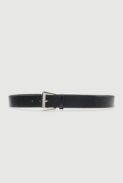Womens Plus Size Metallic Rectangular Buckle Faux Leather Belt, Black, Size 1X