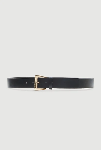 Womens Plus Size Metallic Rectangular Buckle Faux Leather Belt, Black, Size 1X