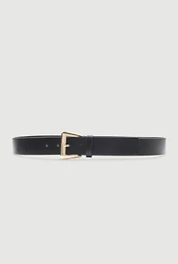 Womens Plus Size Metallic Rectangular Buckle Faux Leather Belt, Black, Size 1X
