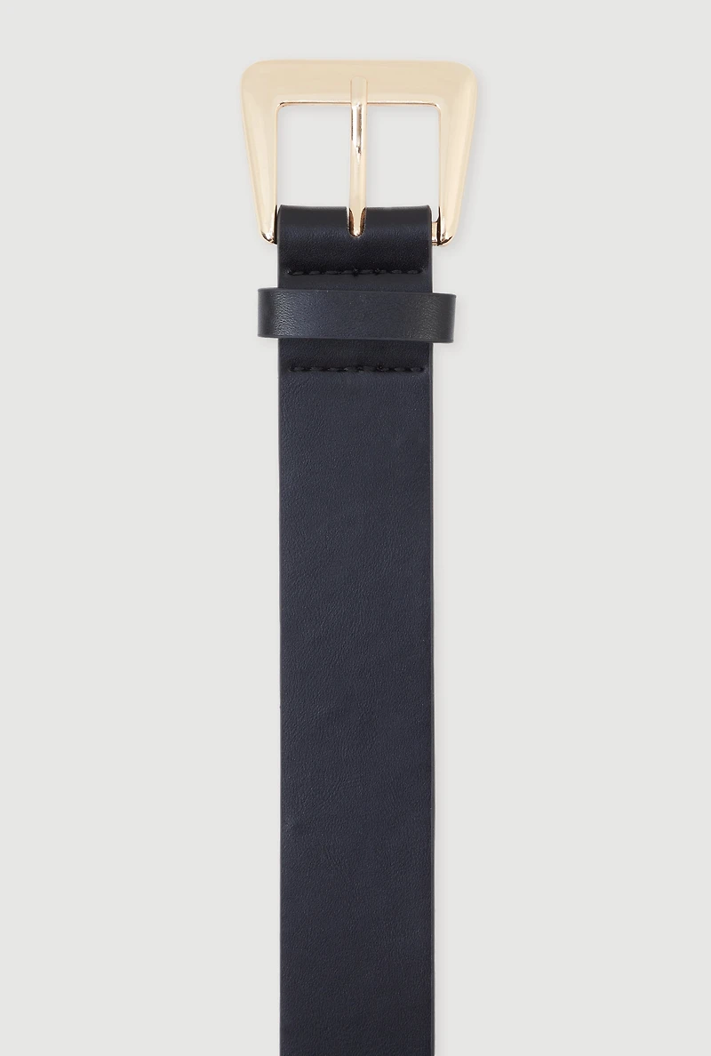 Womens Plus Size Metallic Rectangular Buckle Faux Leather Belt, Black, Size 1X