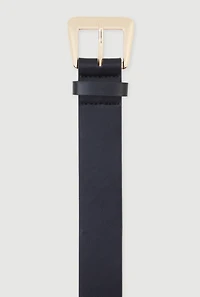 Womens Plus Size Metallic Rectangular Buckle Faux Leather Belt, Black, Size 1X