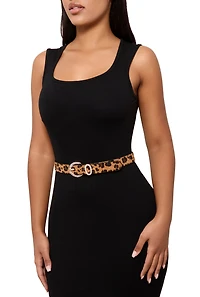 Rhinestone Studded Buckle Faux Leather Belt