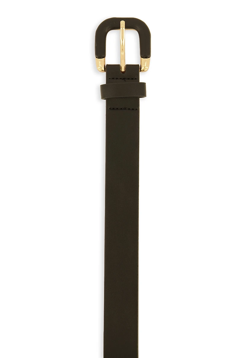 Womens Faux Leather Wrapped Buckle Belt, Black, Size M-L