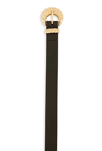 Womens Textured Metallic Buckle Belt, Black, Size S-M