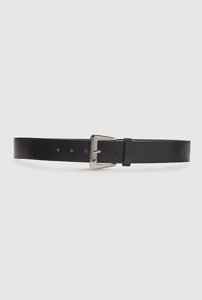 Womens Basic Faux Leather Metallic Buckle Belt, Black, Size S-M