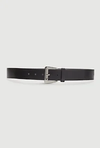Womens Basic Faux Leather Metallic Buckle Belt, Black, Size S-M