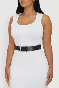 Womens Basic Faux Leather Metallic Buckle Belt, Black, Size S-M