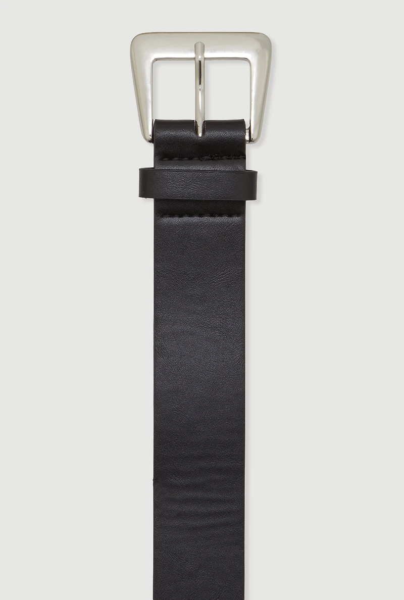 Womens Basic Faux Leather Metallic Buckle Belt, Black, Size S-M