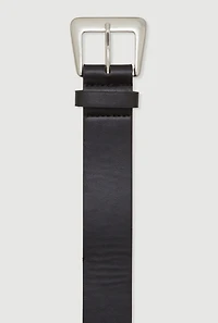 Womens Basic Faux Leather Metallic Buckle Belt, Black, Size S-M
