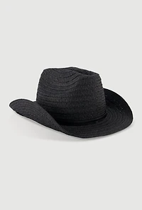 Womens Chic Straw Cowboy Hat with Buckle Detail, Black