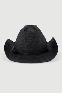 Womens Chic Straw Cowboy Hat with Buckle Detail, Black