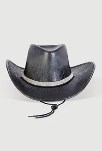 Womens Rhinestone Trim Metallic Cow Boy Hat, Black