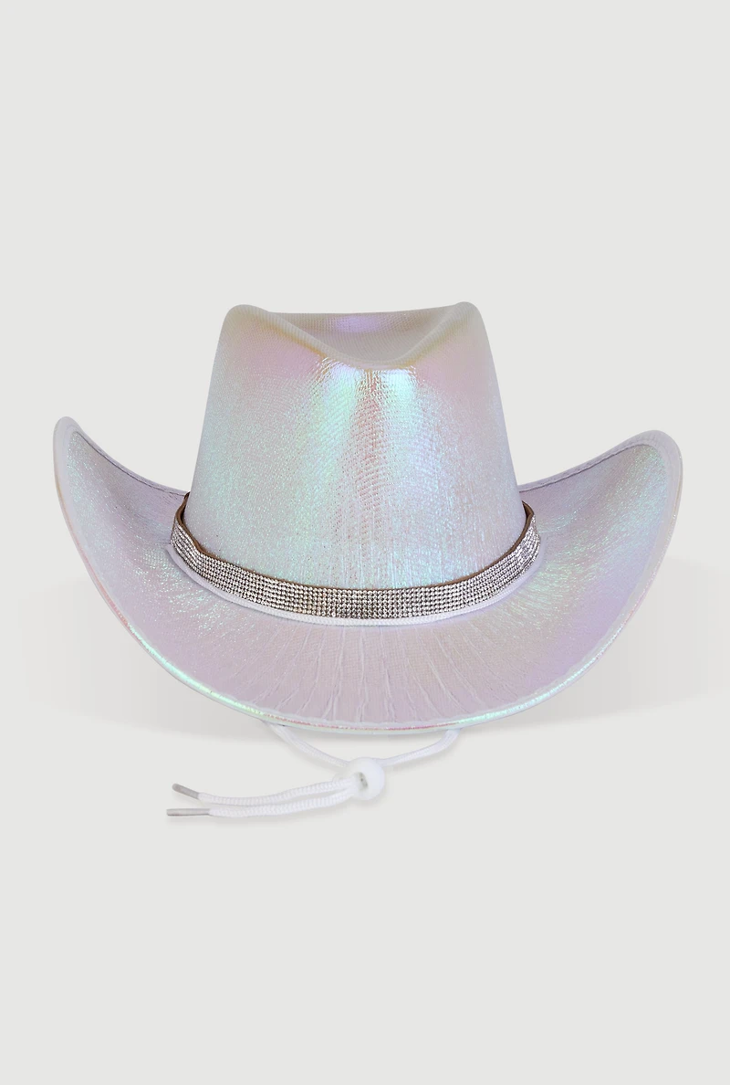 Womens Rhinestone Trim Metallic Cow Boy Hat, Multi