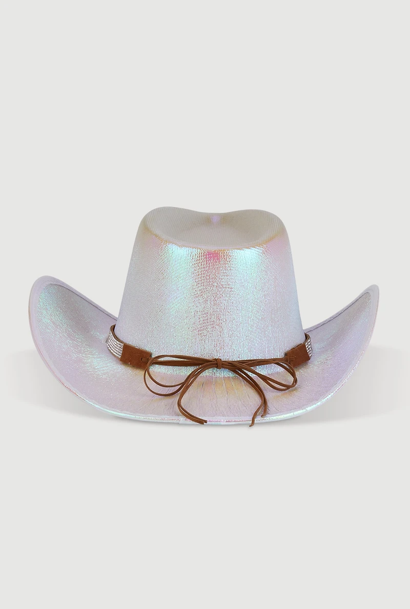 Womens Rhinestone Trim Metallic Cow Boy Hat, Multi