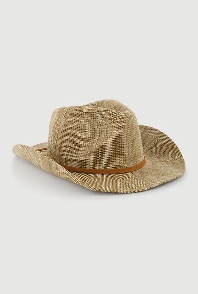 Womens Tie Front Trim Cowboy Hat, Beige