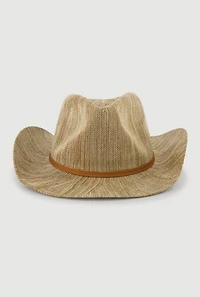 Womens Tie Front Trim Cowboy Hat, Beige