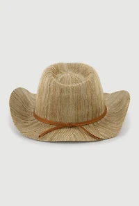 Womens Tie Front Trim Cowboy Hat, Beige